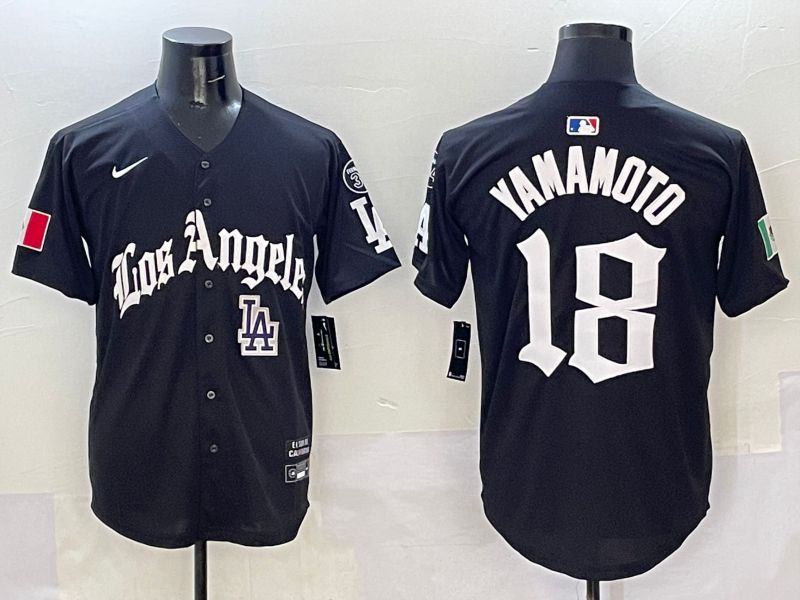 Men Los Angeles Dodgers 18 Yamamoto Black Five generations Joint Name 2025 Nike MLB Jersey style 11
